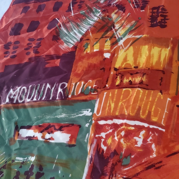 Vintage 60's Moulin Rouge Scarf Artistic Paris Scene Neckerchief  26"×26" - Picture 4 of 9